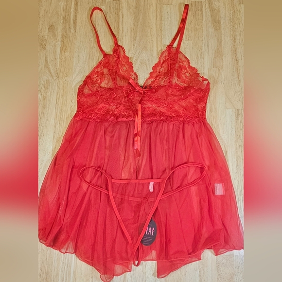 Red Lace Baby Doll Dress Set - Picture 15 of 15